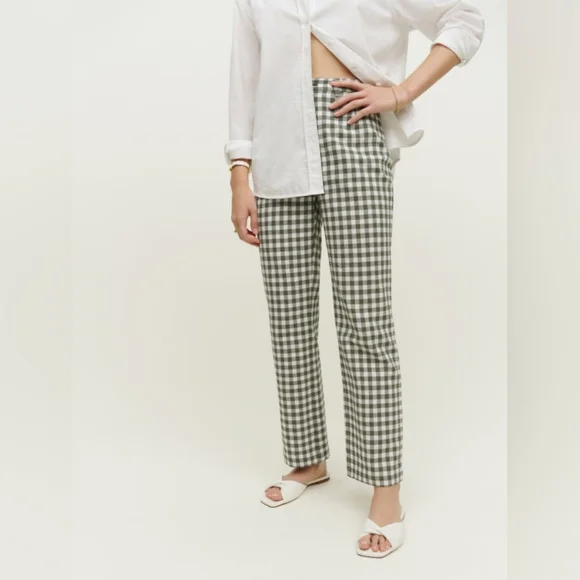 Reformation Franklin Pant In Green Check Size 2
